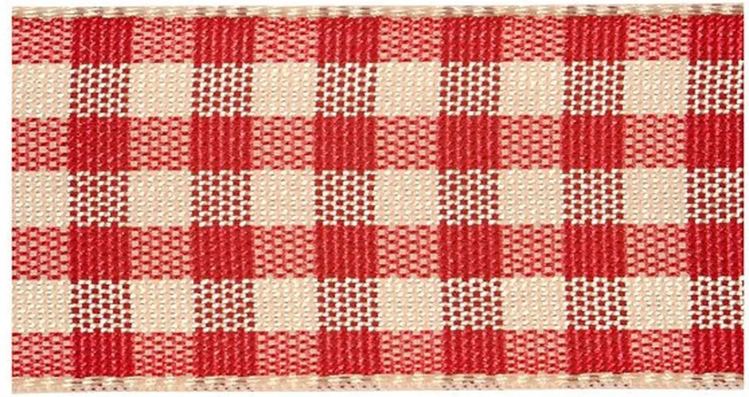 Creativ Company Geruit Lint 20mm - Antiek Rood/Wit - 25m