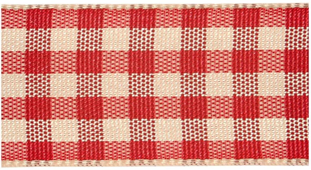 Creativ Company Geruit Lint 20mm - Antiek Rood/Wit - 25m