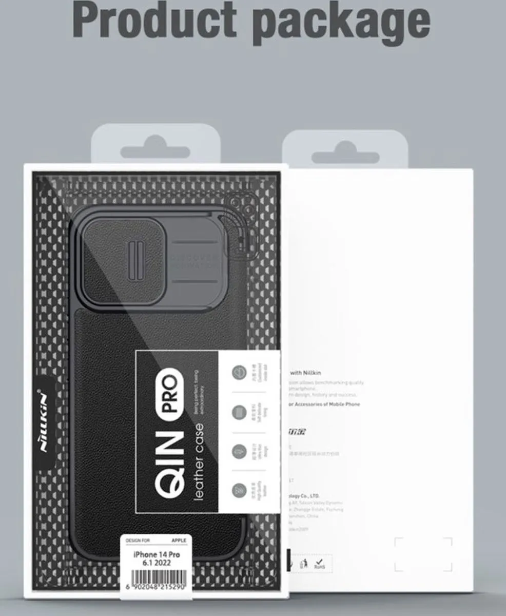 Nillkin Qin Pro Hoesje iPhone 14 Pro - Kunstleer - 2 Pasjes - Zwart