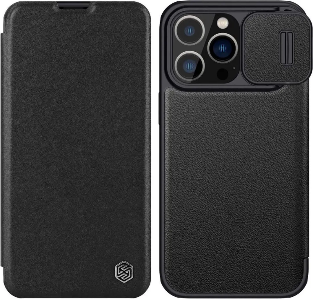 Nillkin Qin Pro Hoesje iPhone 14 Pro - Kunstleer - 2 Pasjes - Zwart