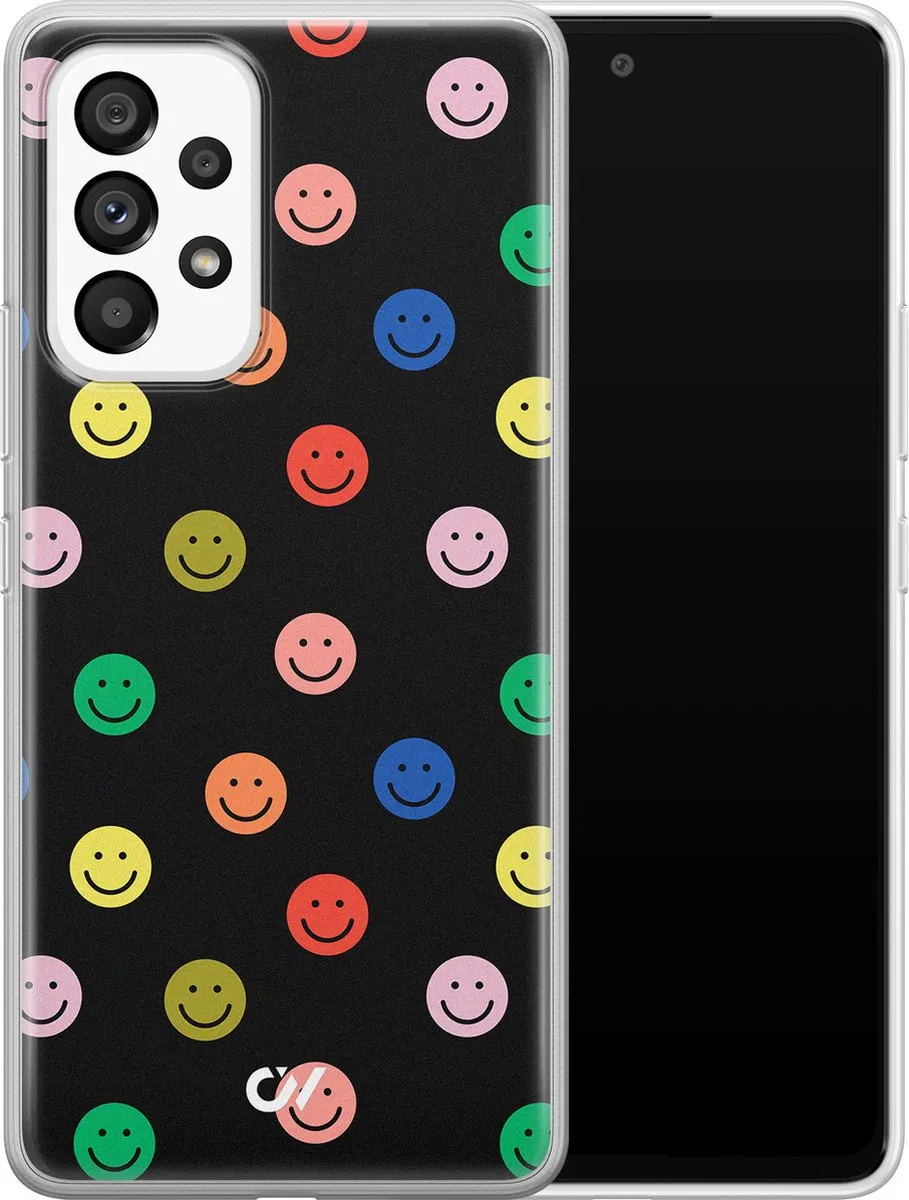 Casevibes Samsung Galaxy A53 Hoesje - Retro Smileys - Zwart