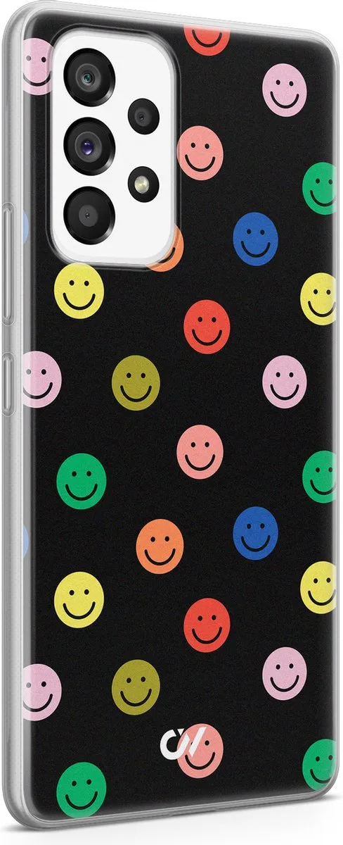 Casevibes Samsung Galaxy A53 Hoesje - Retro Smileys - Zwart