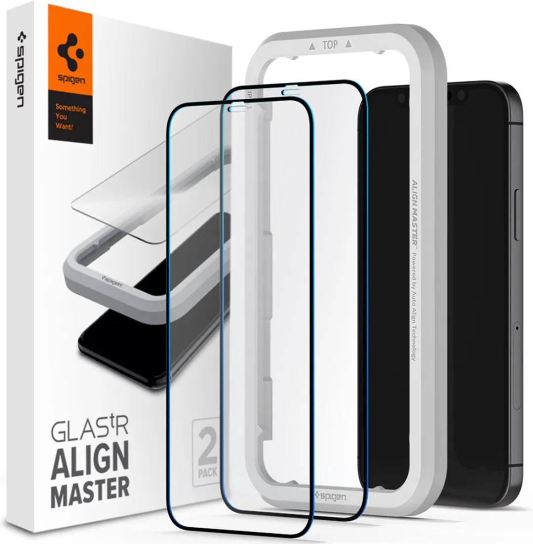 Spigen AlignMaster Full Cover Glas iPhone 12/12 Pro - 2 Stuks - Zwart