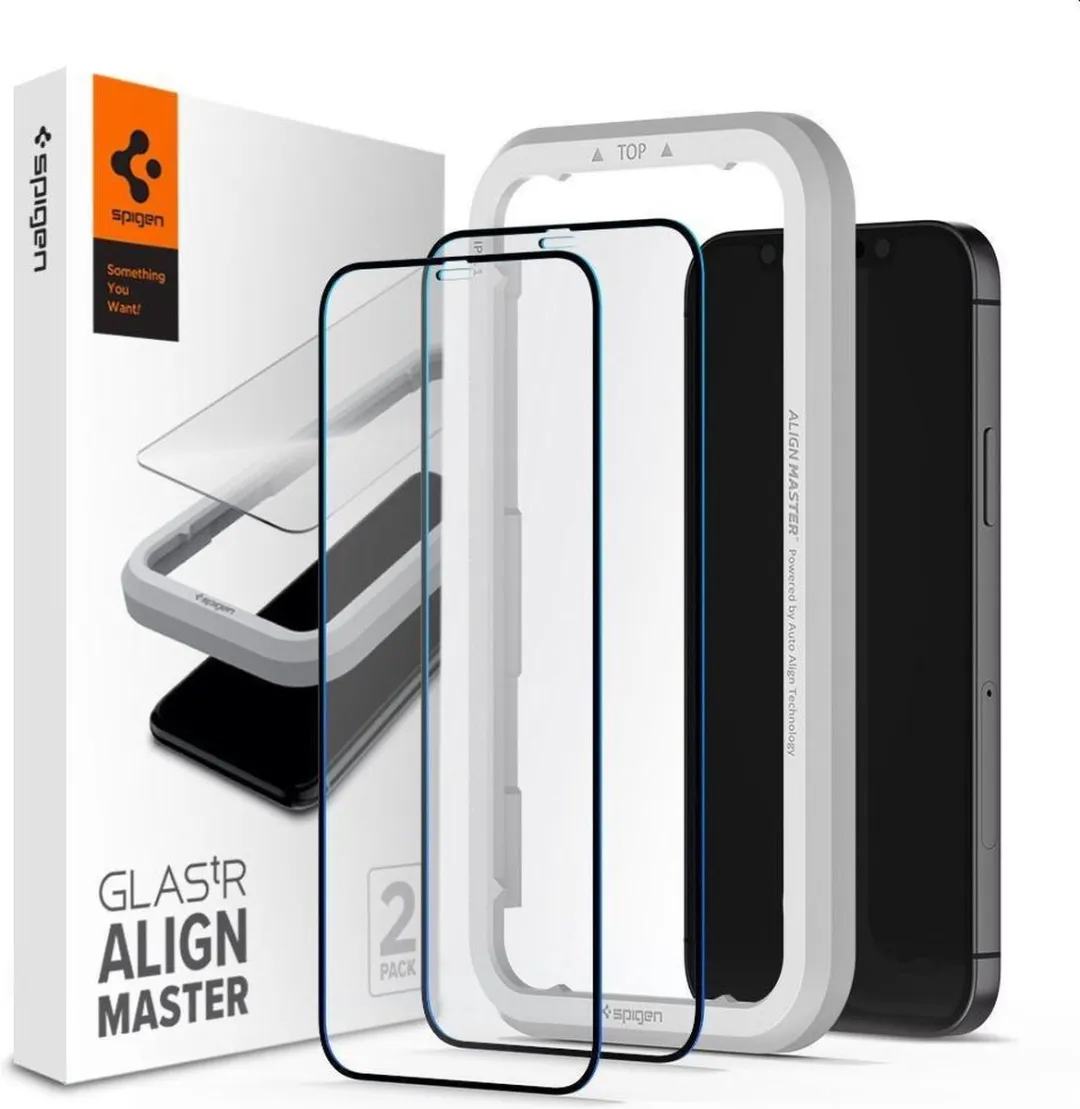 Spigen AlignMaster Full Cover Glas iPhone 12/12 Pro - 2 Stuks - Zwart