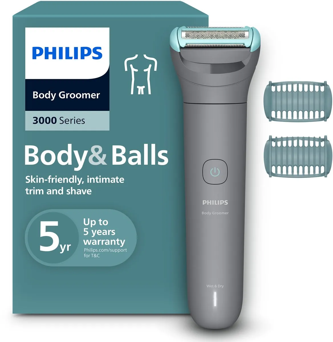 Philips Series 3000 Bodygroomer mannen - Body Trimmer - 2 extra Trimkammen - BG3480/15