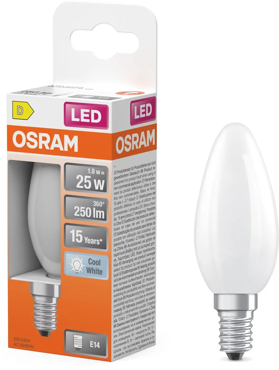 Osram LED Kaarslamp B25 Filament 1,8W 250lm E14 - Mat