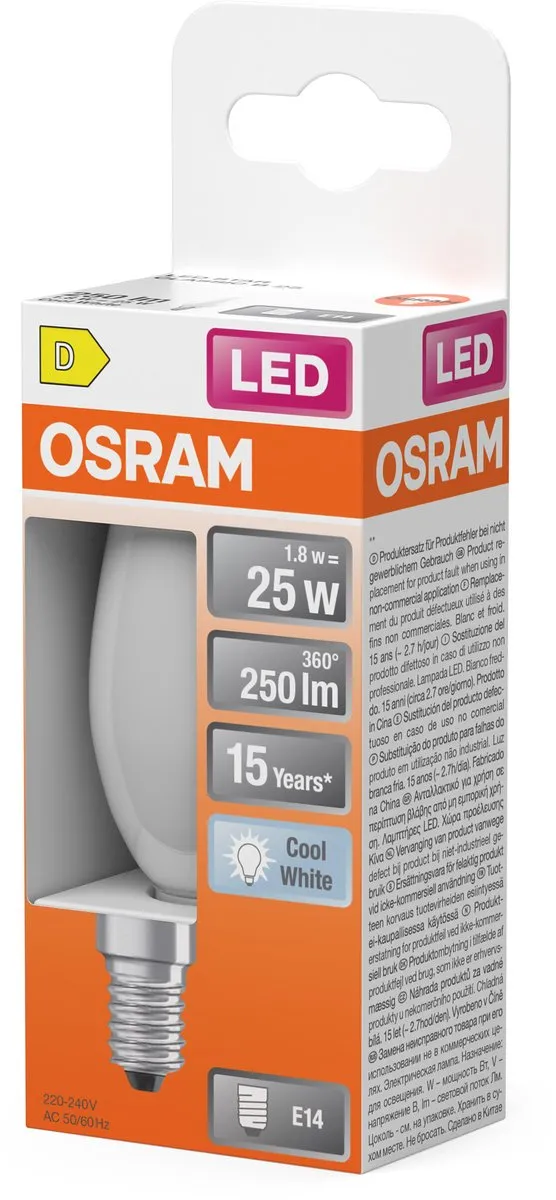 Osram LED Kaarslamp B25 Filament 1,8W 250lm E14 - Mat