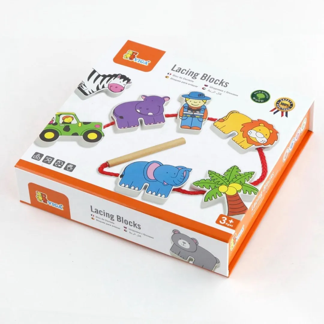 Viga Toys Rijgspel Dierentuin 59549 - 12 Figuren - Multicolor