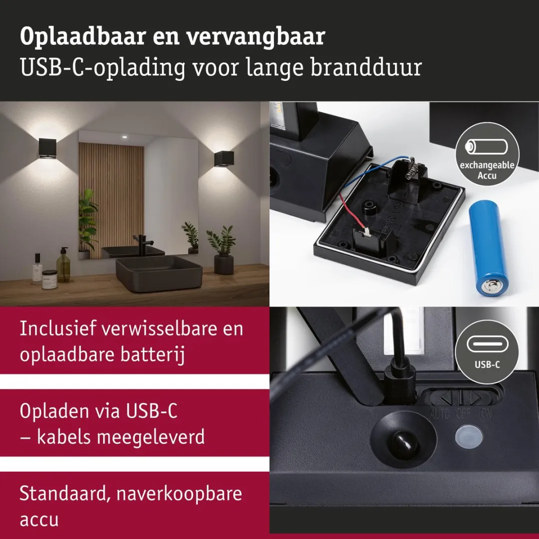 Paulmann Nyara LED Wandlamp IP44 2x1W - Zwart