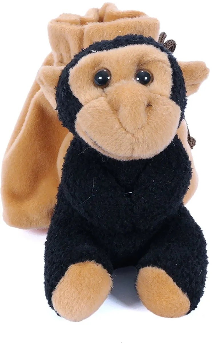 PIA Pluche Chimpansee Knikkerzak 12cm - Bruin/Zwart