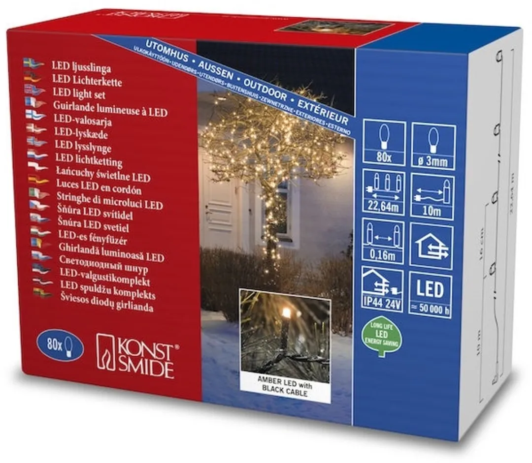 Konstsmide 3611 LED Snoerverlichting 80 Punten - 24V - Warmwit - Zwart