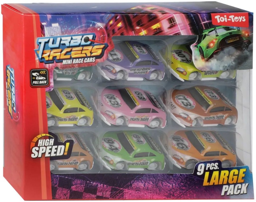 Toi-Toys Turbo Racers Mini Rally Pull-backauto's 9st - Multicolor