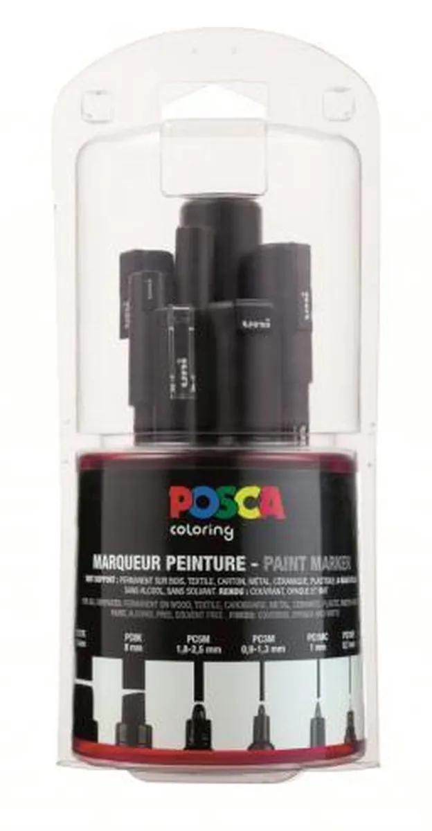 Posca PC-279900 Markers - 6 Stuks - Zwart - 0,7-15mm