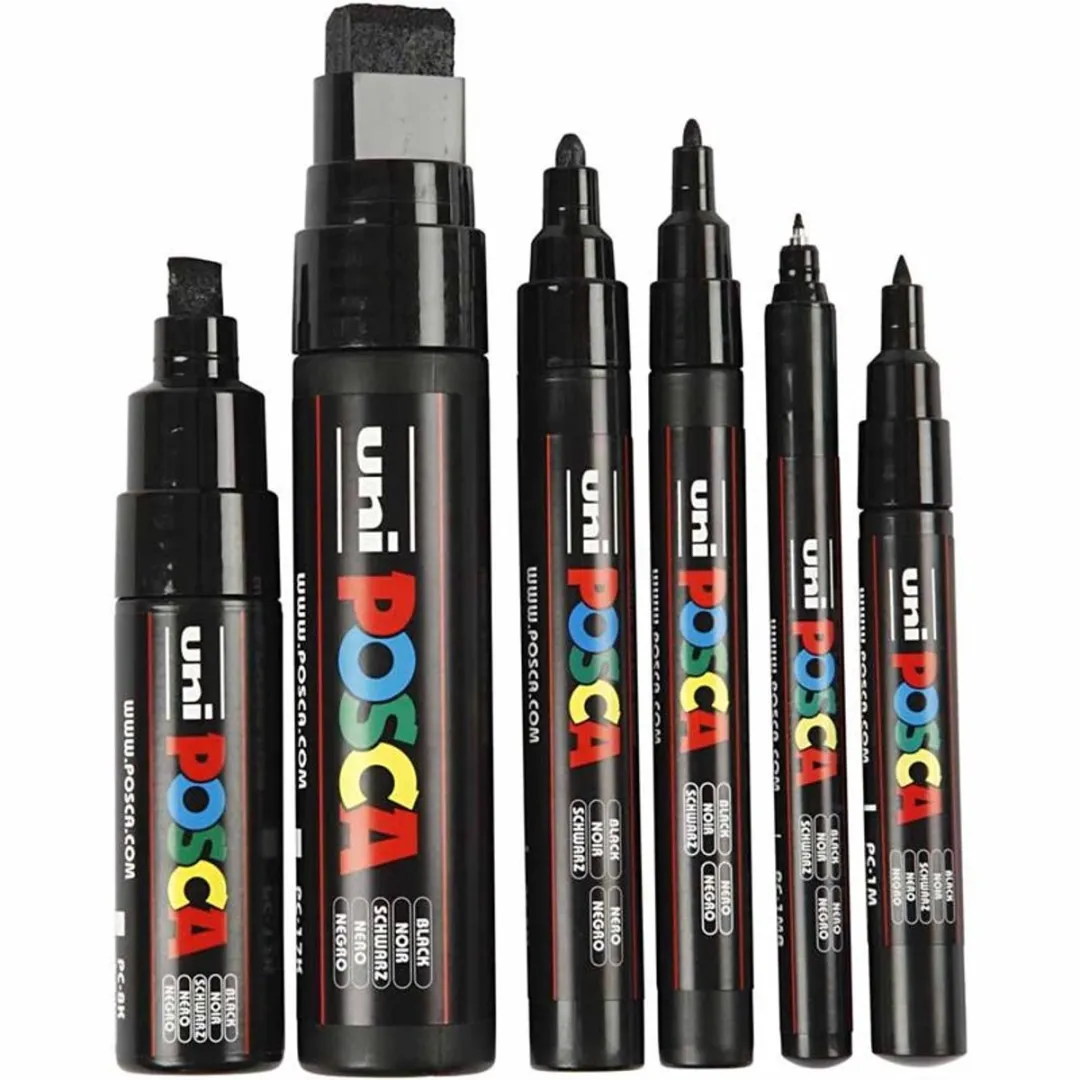 Posca PC-279900 Markers - 6 Stuks - Zwart - 0,7-15mm