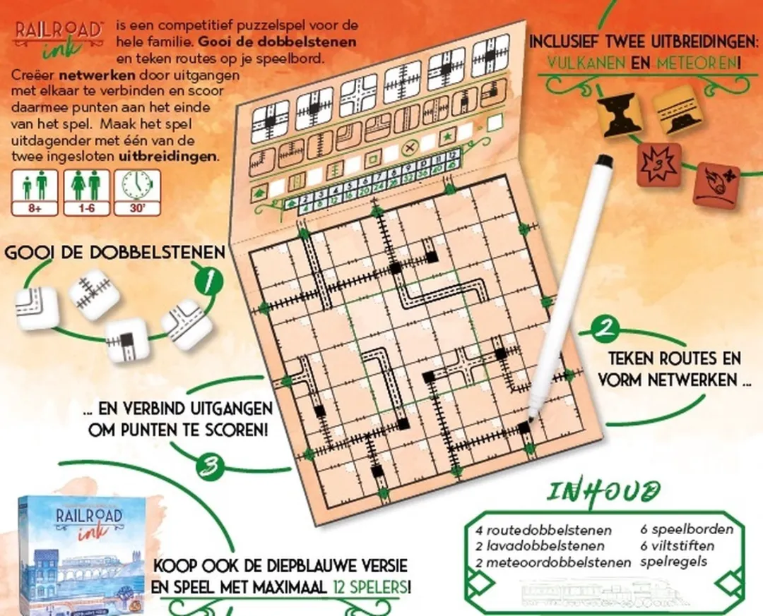 White Goblin Games Railroad Ink Vuurrood Dobbelspel - 1-6 Spelers