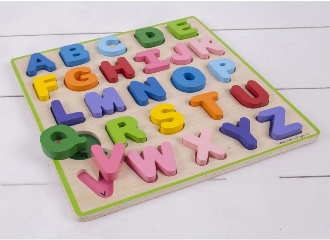 BIGJIGS Houten ABC Puzzel Hoofdletters - 26 Stuks - Blauw