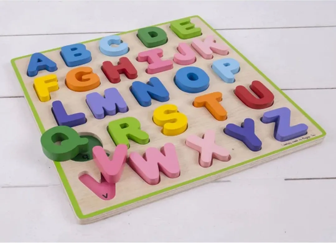 BIGJIGS Houten ABC Puzzel Hoofdletters - 26 Stuks - Blauw