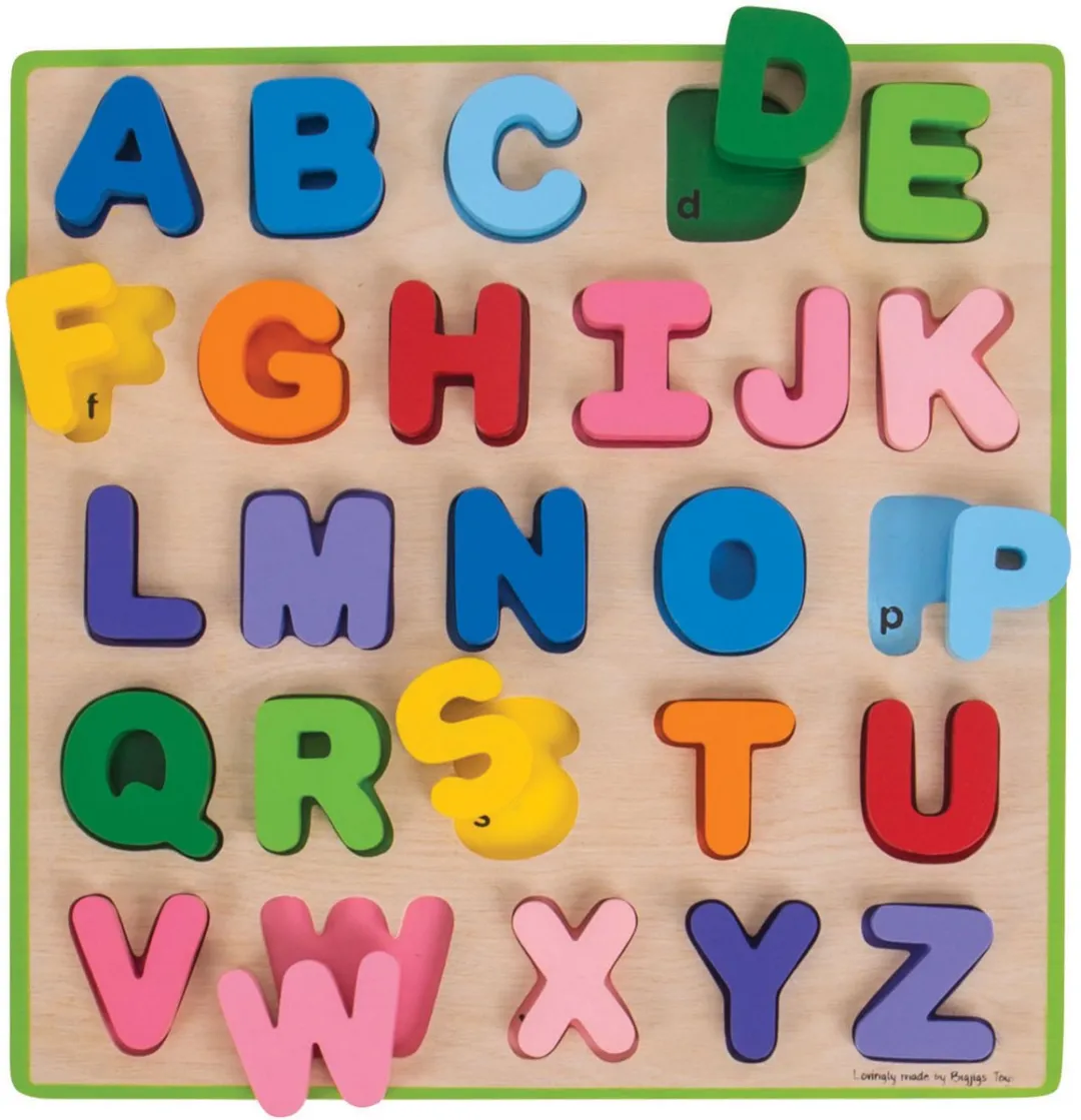 BIGJIGS Houten ABC Puzzel Hoofdletters - 26 Stuks - Blauw