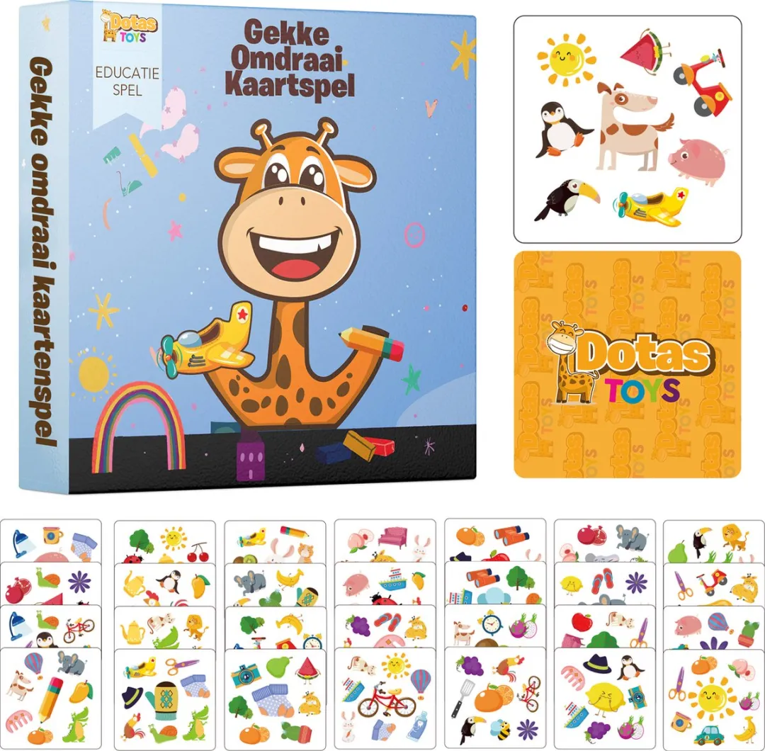 DotasToys® Gekke Omdraai Kaartspel - Educatief Kaartspellen Kinderen vanaf 4 Jaar - Memory Spelletjes - Speelkaarten - Leuk, Leerzaam & Compact Reisspel