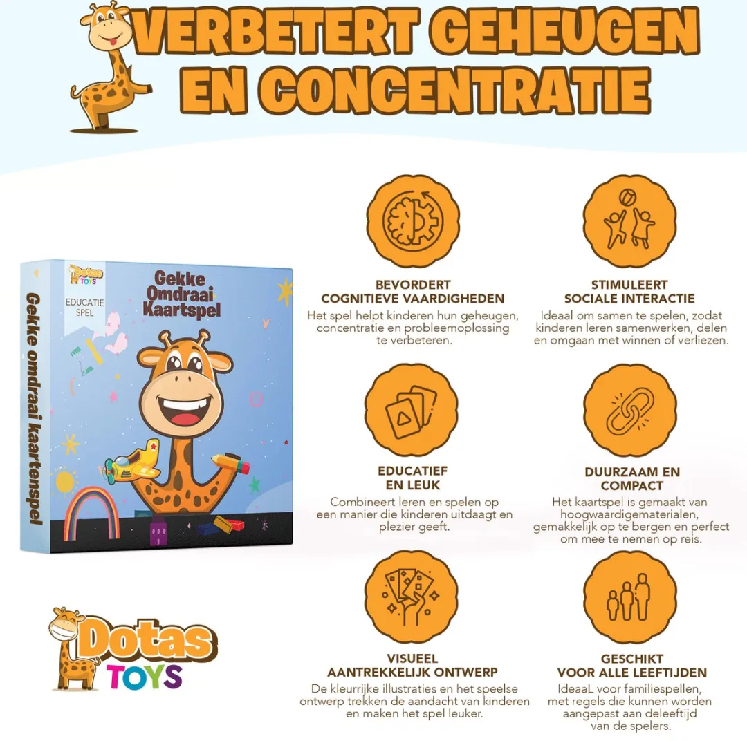 DotasToys® Gekke Omdraai Kaartspel - Educatief Kaartspellen Kinderen vanaf 4 Jaar - Memory Spelletjes - Speelkaarten - Leuk, Leerzaam & Compact Reisspel
