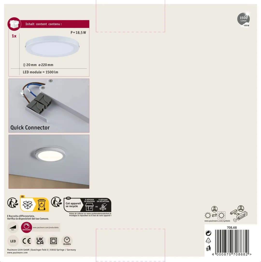 Paulmann LED-paneel Atria Rond 22cm 14W 1150lm - Warmwit 2700K