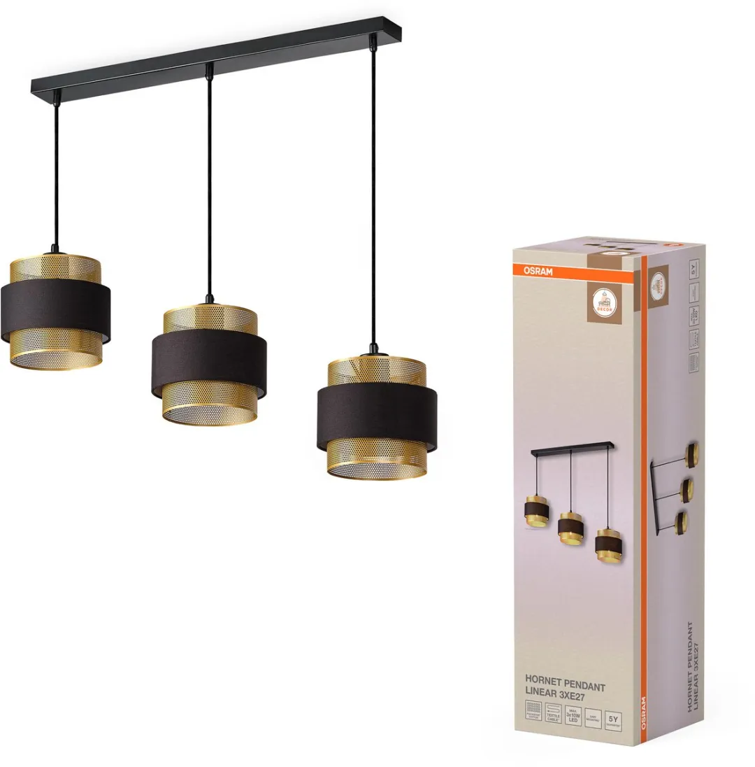Osram Decor Hornet Linear Hanglamp 3xE27 - Zwart/Goud