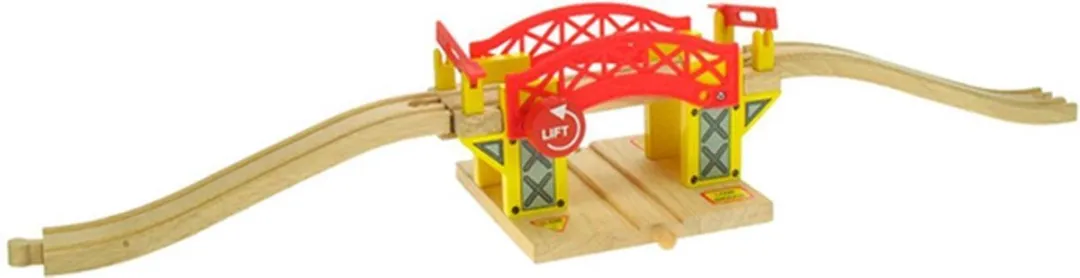 BIGJIGS Treinset Hefbrug BJT189 - Houten treinbaan - Rood