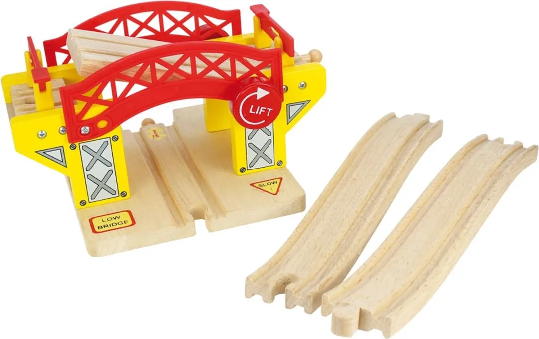 BIGJIGS Treinset Hefbrug BJT189 - Houten treinbaan - Rood