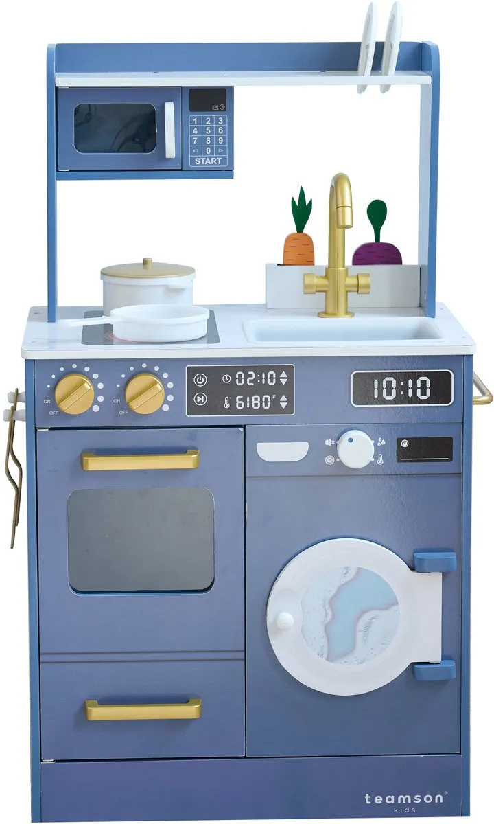 Teamson Kids Houten Speelkeuken Blauw - met Wasmachine & Mini Tuin