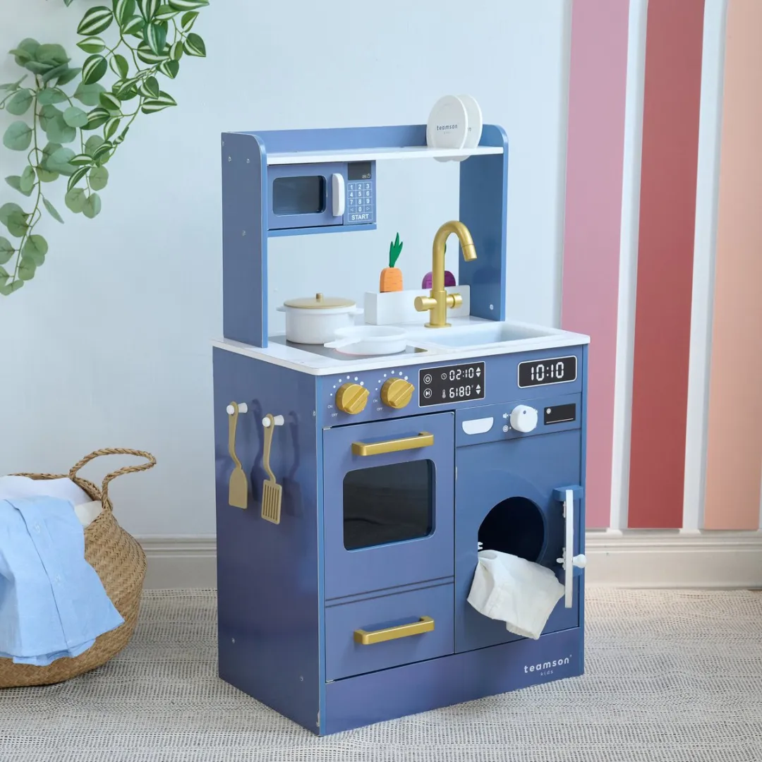 Teamson Kids Houten Speelkeuken Blauw - met Wasmachine & Mini Tuin - afbeelding 6 van 6