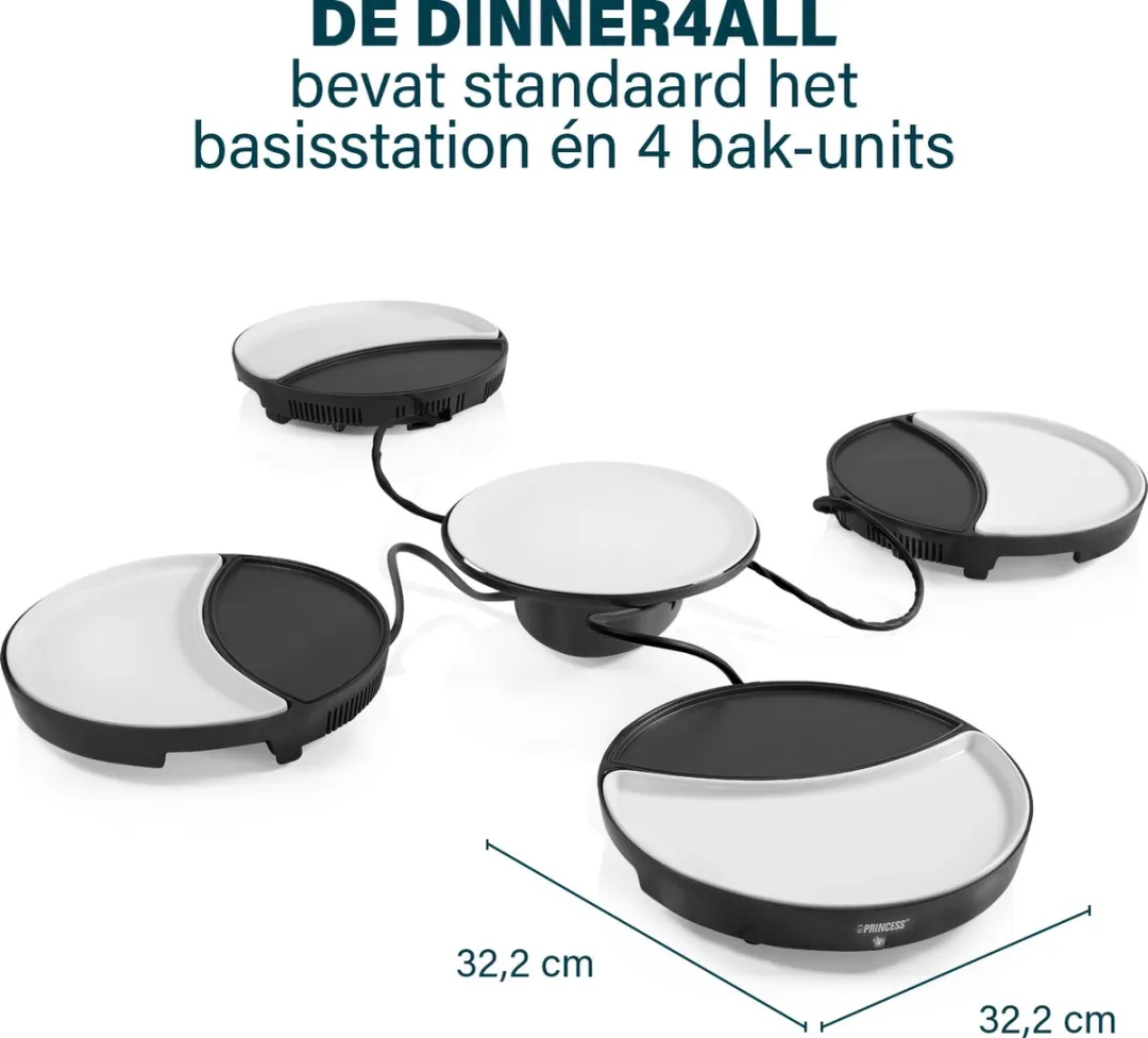 Princess Dinner4All 103080 Gourmetstel - 1000W - 4 Personen - Zwart