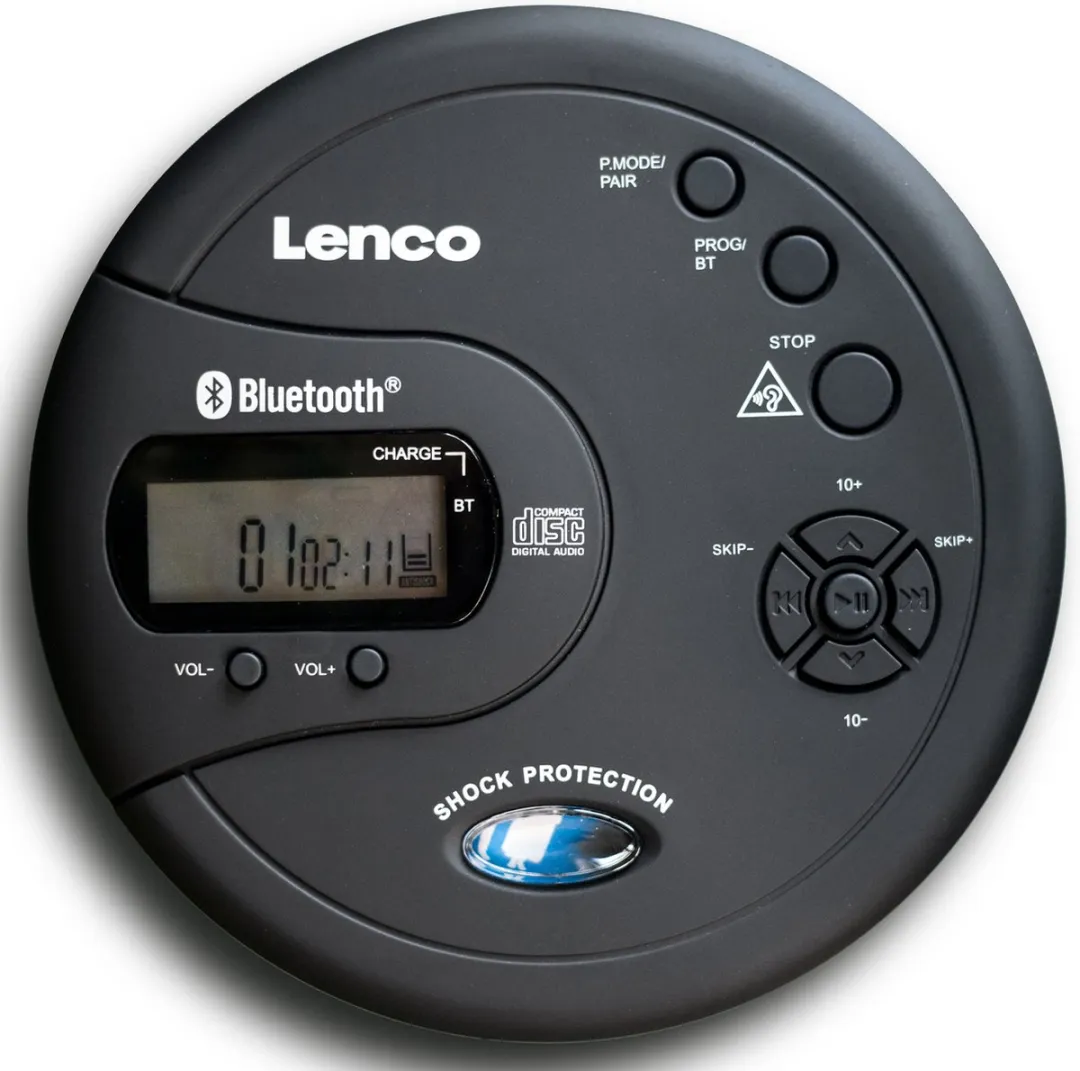Lenco CD-300BK Discman - Draagbare Bluetooth® CD-MP3 Speler - Anti-Shock bescherming en oplaadbare Batterij - Zwart