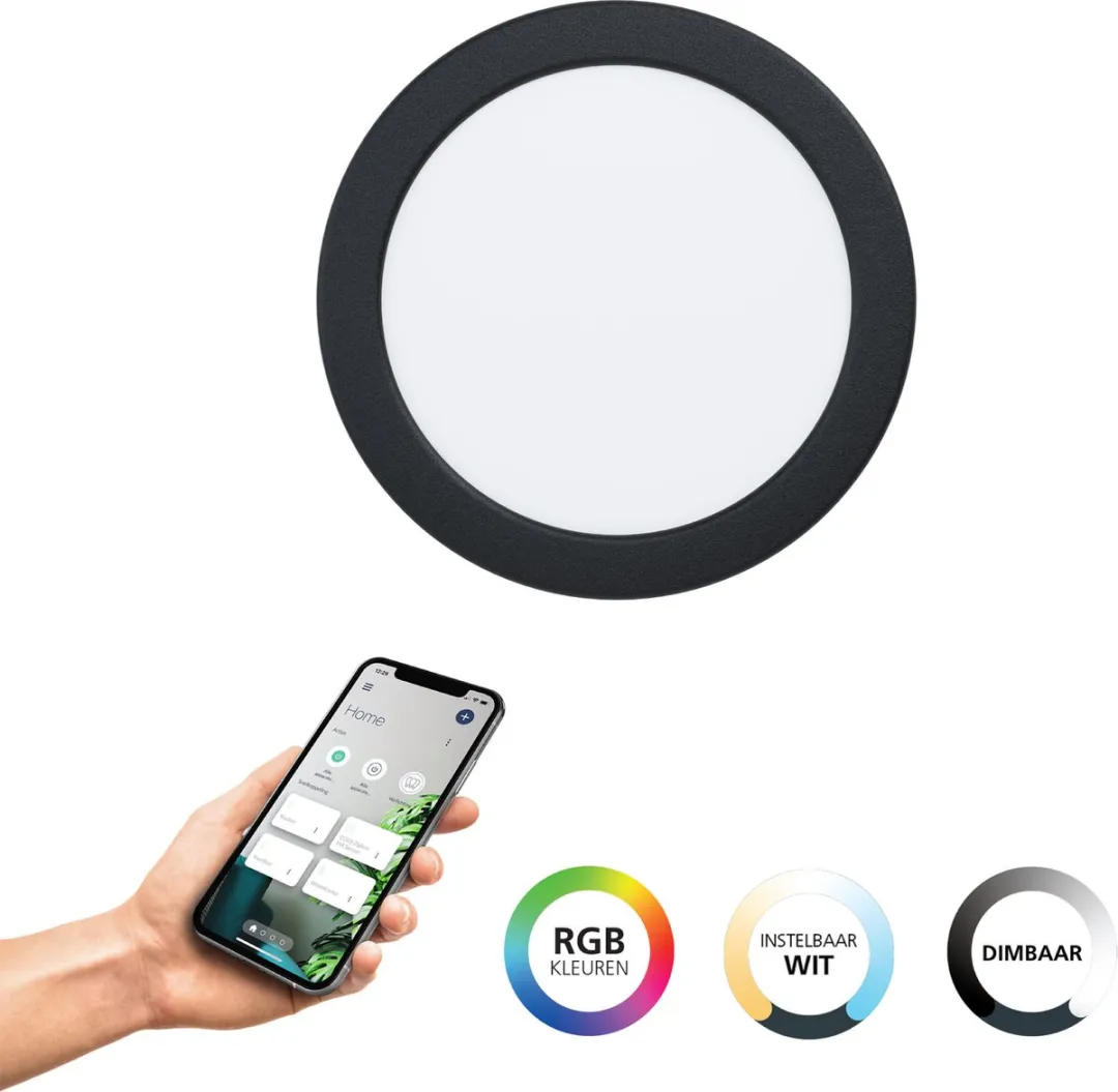 EGLO connect.z Fueva 6-Z Smart Inbouwspot - Badkamer/Buiten - LED - Ø 16.8 cm - Zwart - Instelbaar RGB & wit licht - Dimbaar - Zigbee