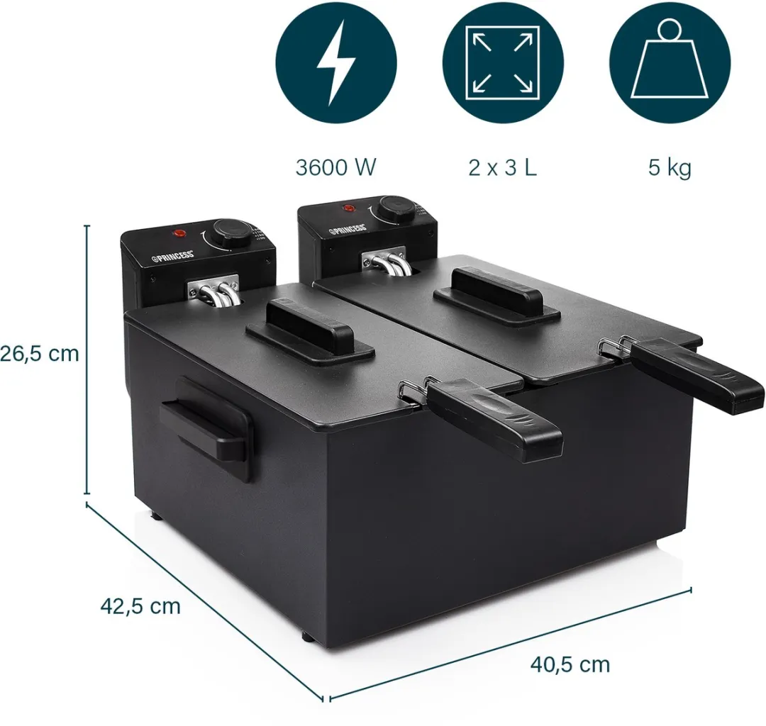 Princess Dubbele Frituurpan 183028 6L - 3600W - Zwart