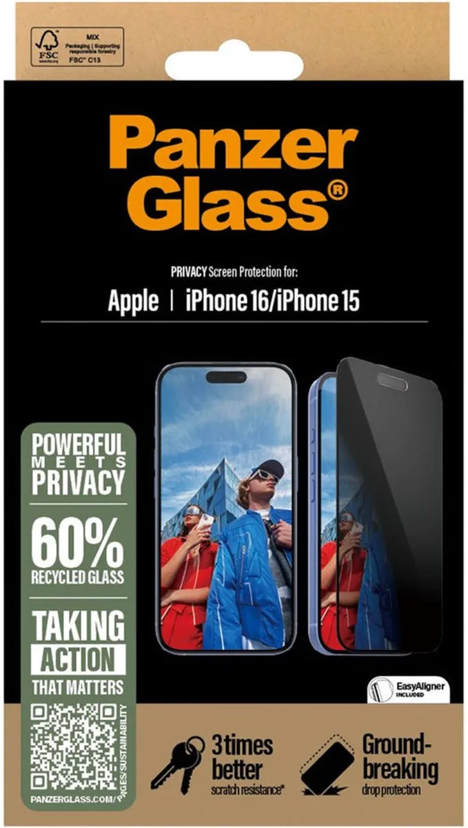 PanzerGlass P2861 Screenprotector iPhone 16 - Privacy - Zwart