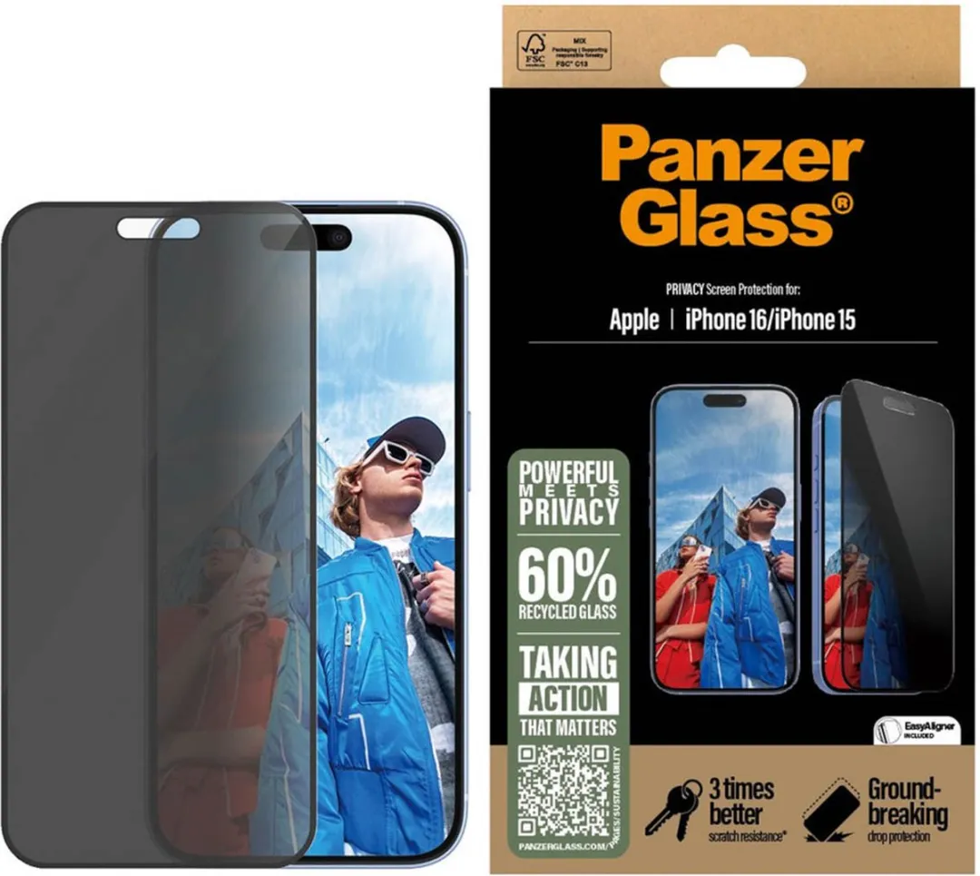 PanzerGlass P2861 Screenprotector iPhone 16 - Privacy - Zwart