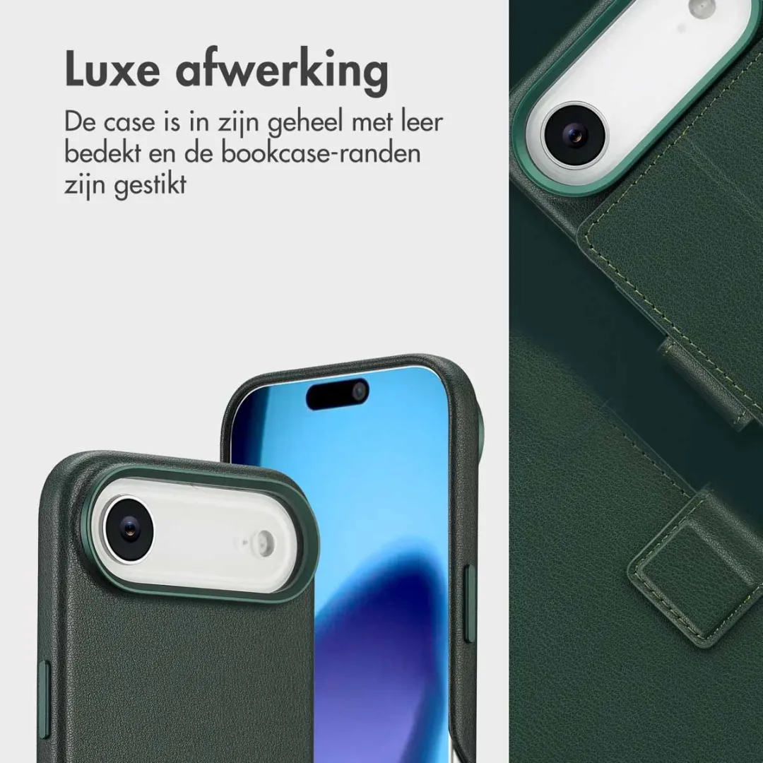 Accezz iPhone 17 Air Hoesje Leather Bookcase 2-in-1 - 3 Pasjes - Cedar Green