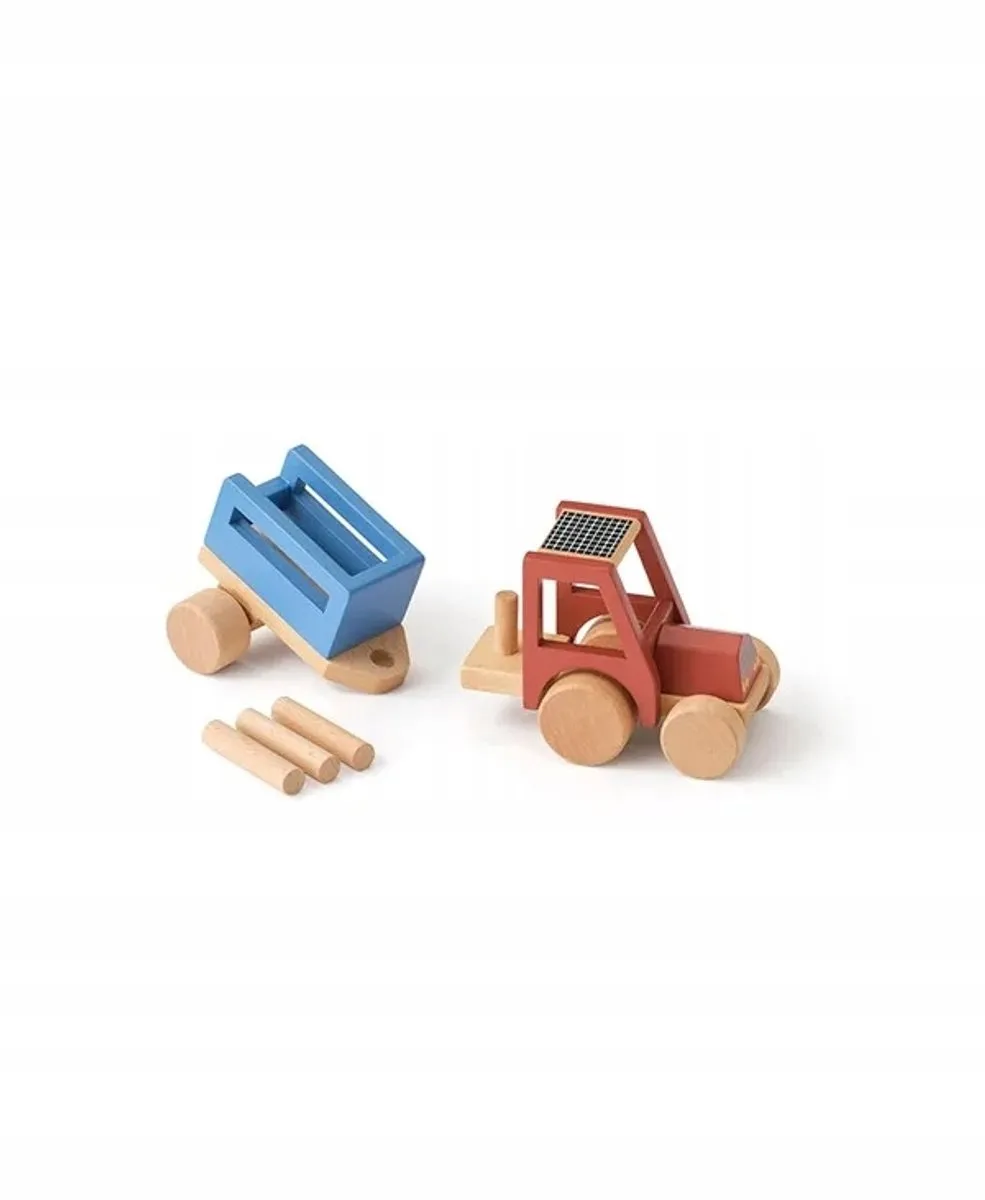 Kids Concept Aiden Houten Traktor met Aanhanger - Blauw/Rood