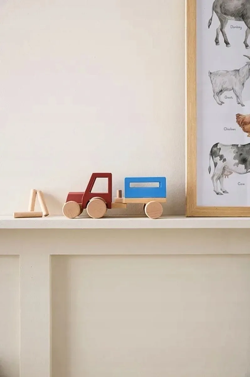 Kids Concept Aiden Houten Traktor met Aanhanger - Blauw/Rood
