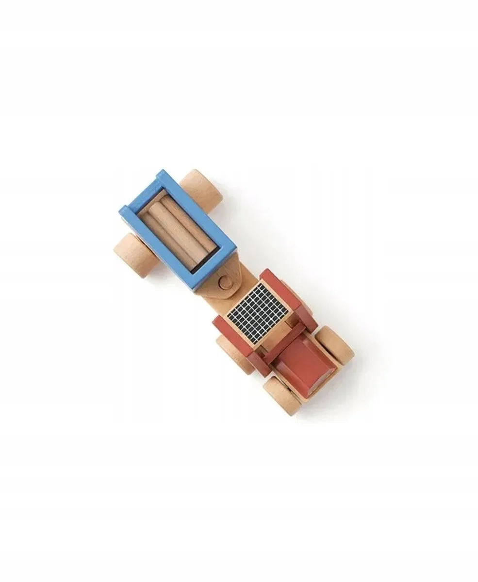 Kids Concept Aiden Houten Traktor met Aanhanger - Blauw/Rood