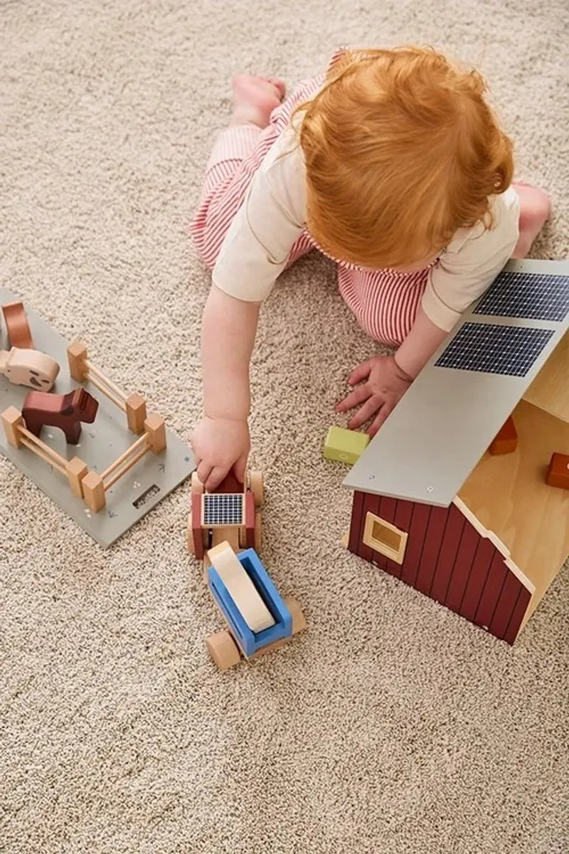 Kids Concept Aiden Houten Traktor met Aanhanger - Blauw/Rood