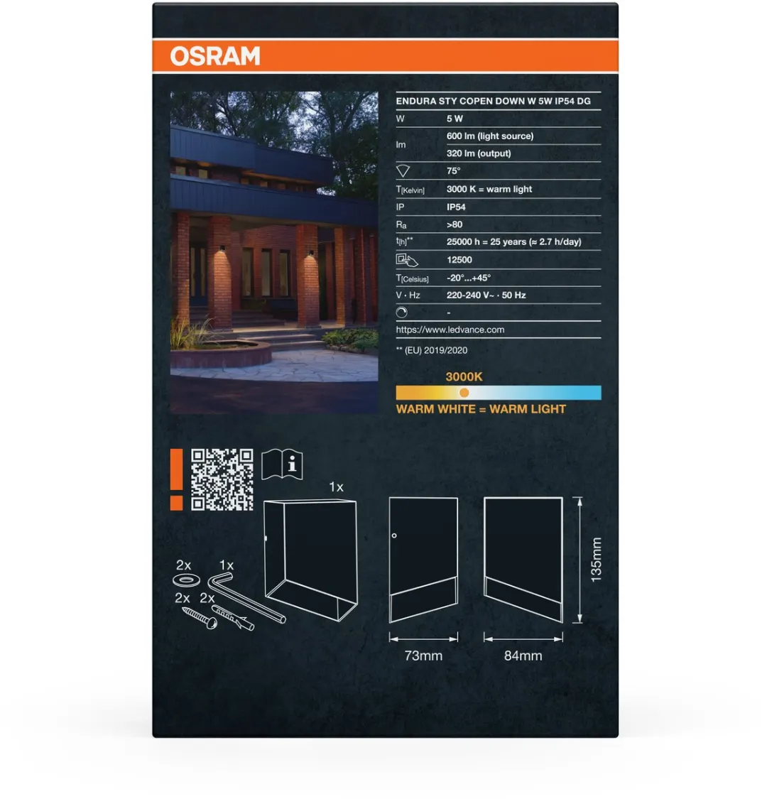 Osram Endura Style Copen Down Wall 5W IP54 - Warm wit - Donkergrijs