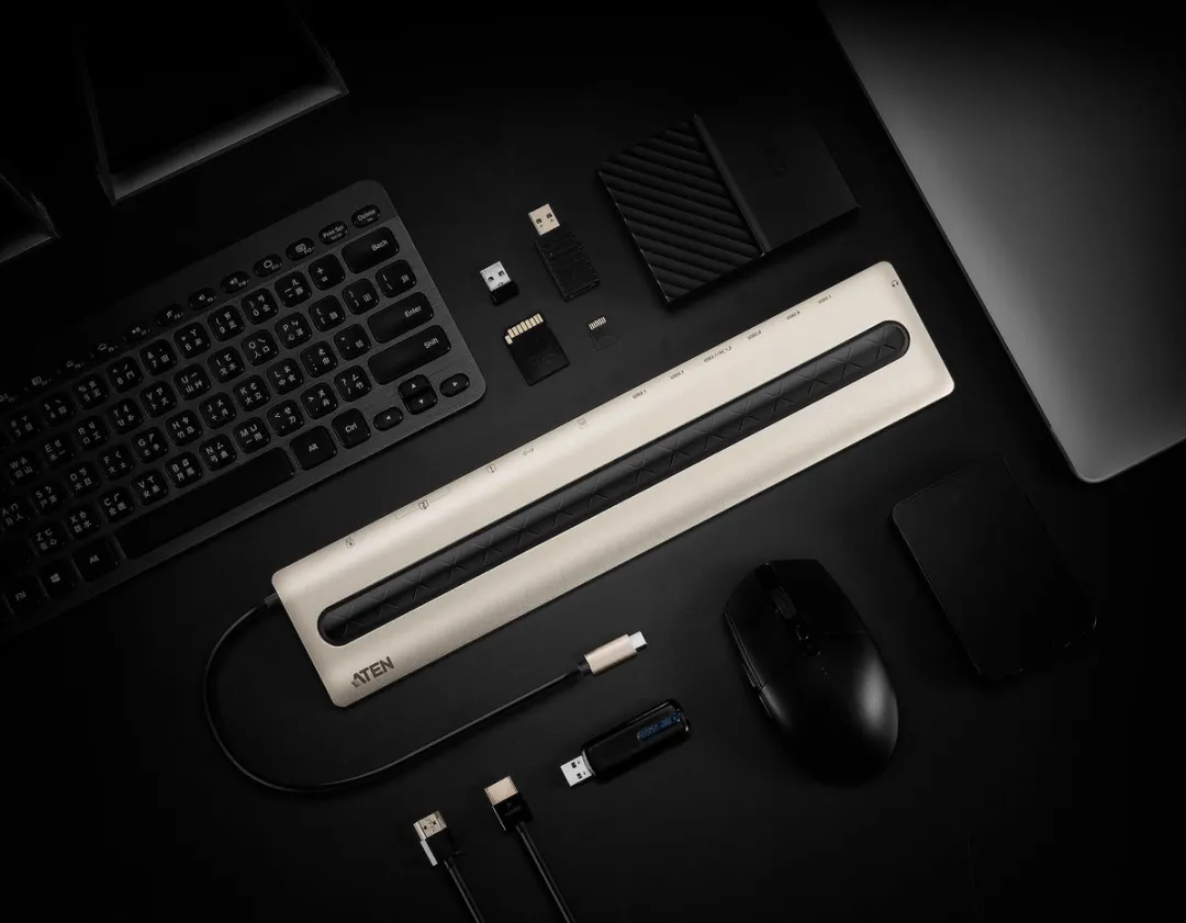 Aten UH3237 USB-C Multipoort Dock - Power Passthrough - Zwart/Goud