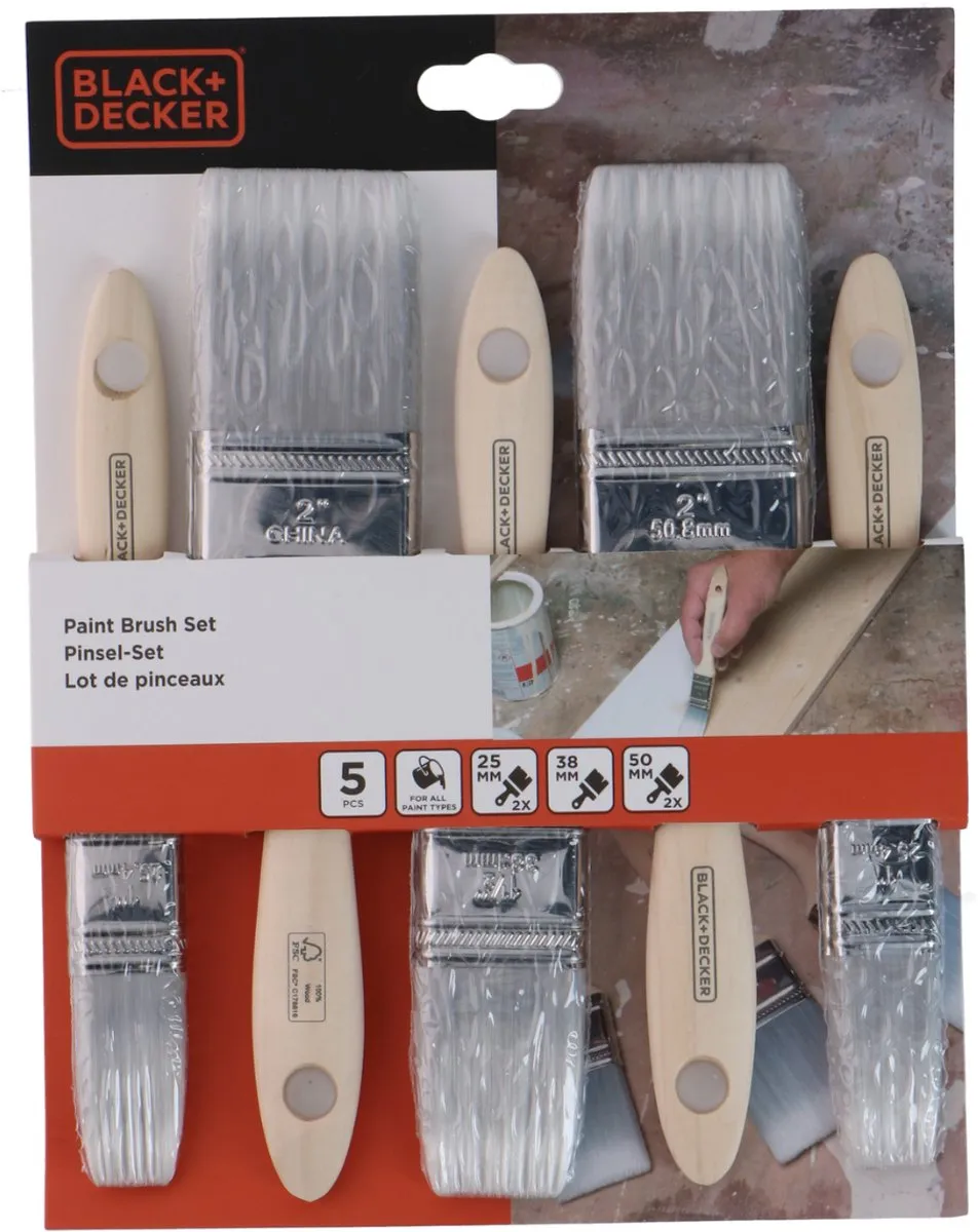 BLACK+DECKER Verfkwastenset 5-delig - Meerkleurig