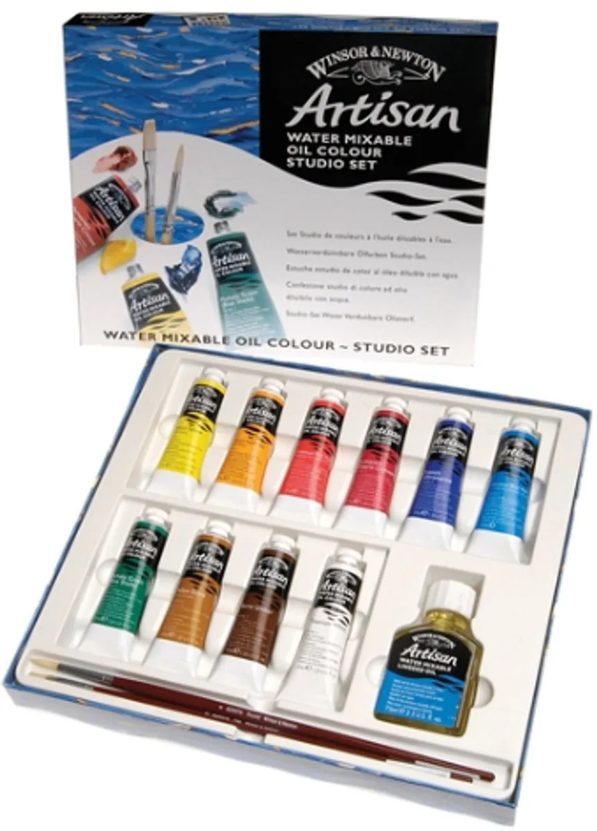 Winsor & Newton Artisan Water Mixable Olieverf Set 10x37ml + Medium & Penselen