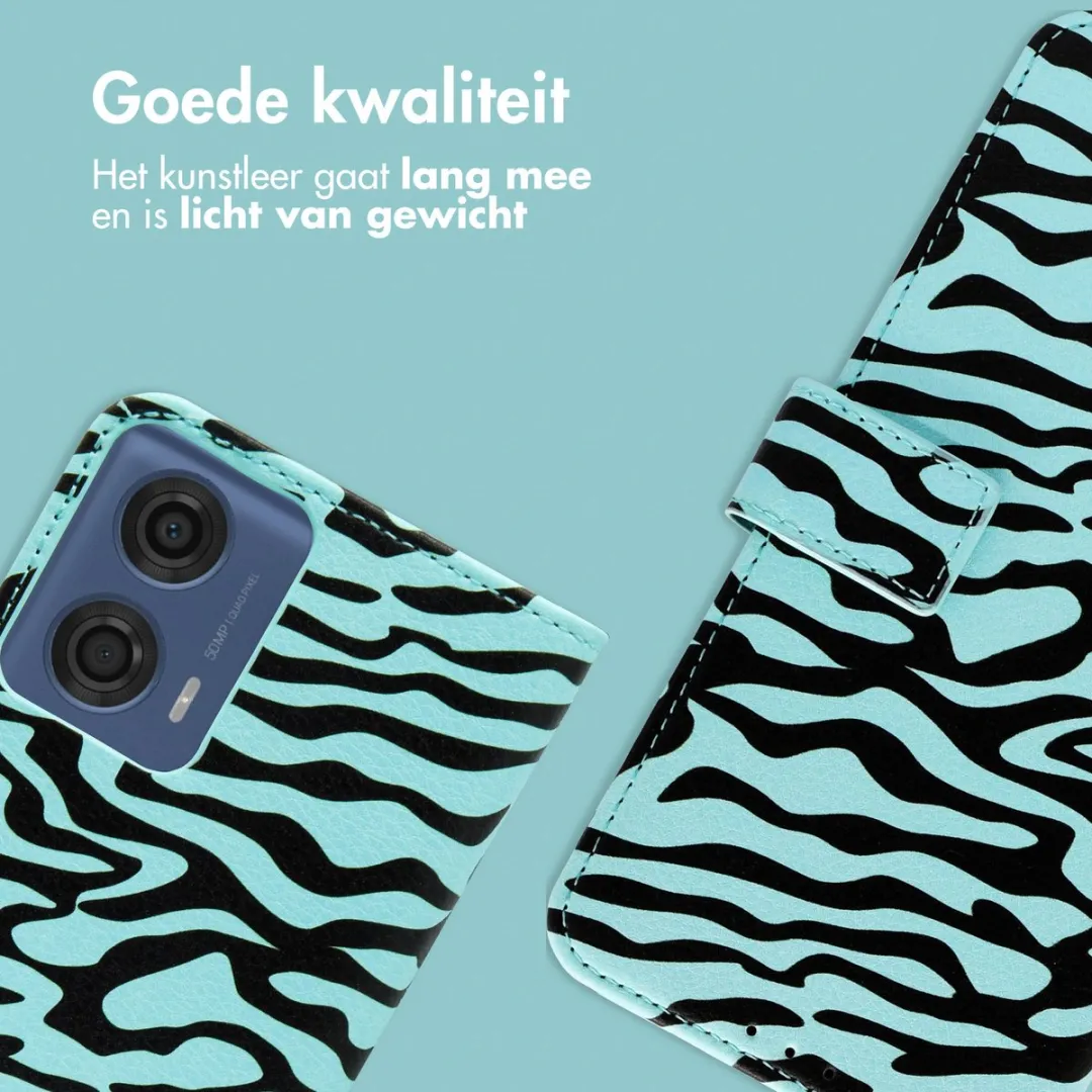 Imoshion Moto G04/G24 Bookcase Hoesje - Black Blue Stripes
