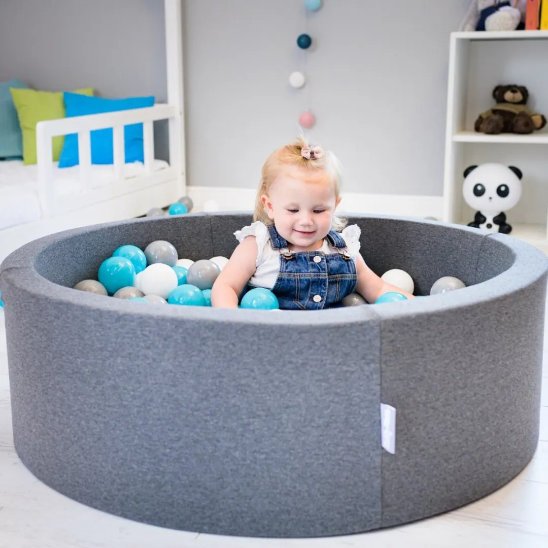 KiddyMoon Ballenbad 90x30cm - 300 Ballen Ø7cm - Donkergrijs/Grijs/Wit/Turquoise