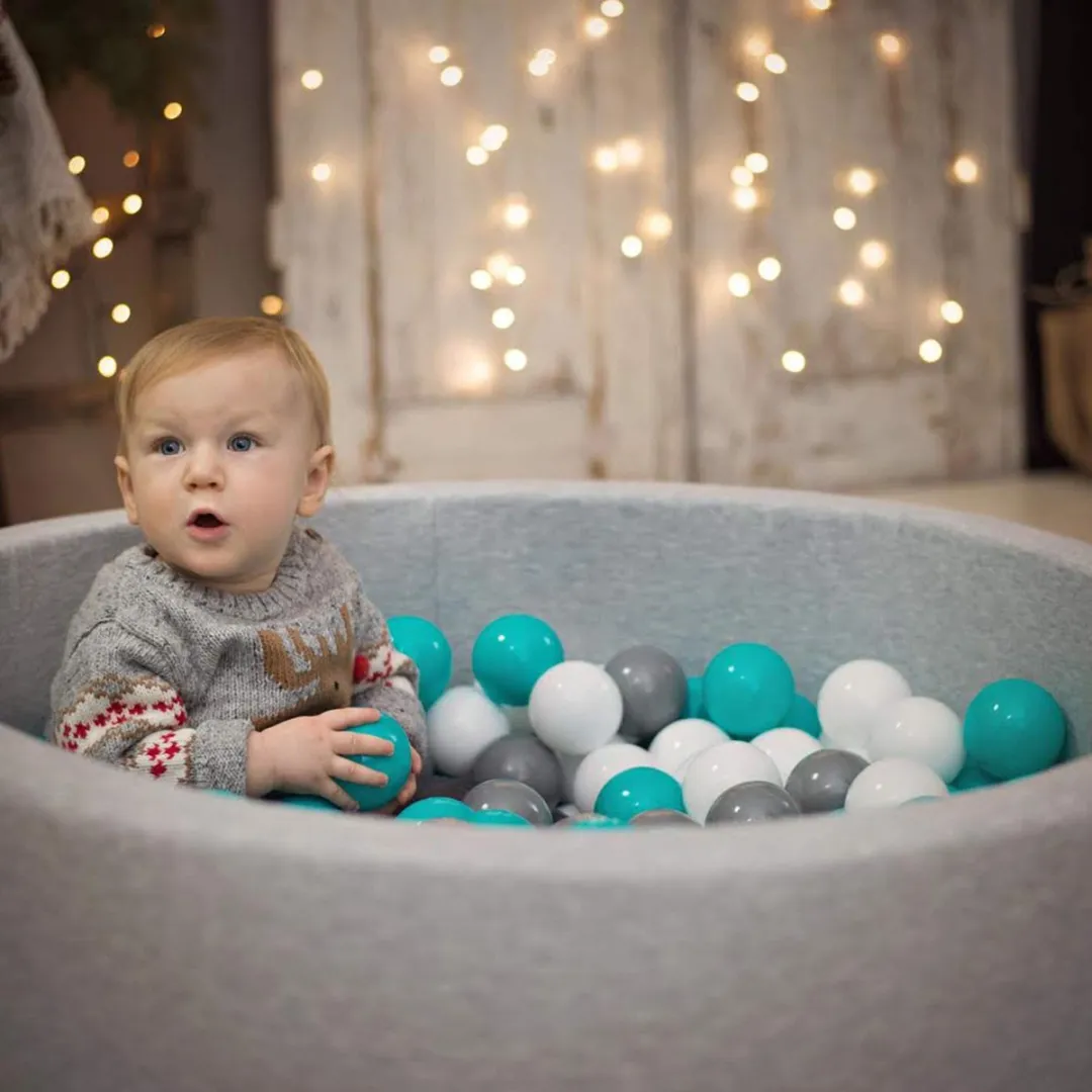 KiddyMoon Ballenbad 90x30cm - 300 Ballen Ø7cm - Donkergrijs/Grijs/Wit/Turquoise