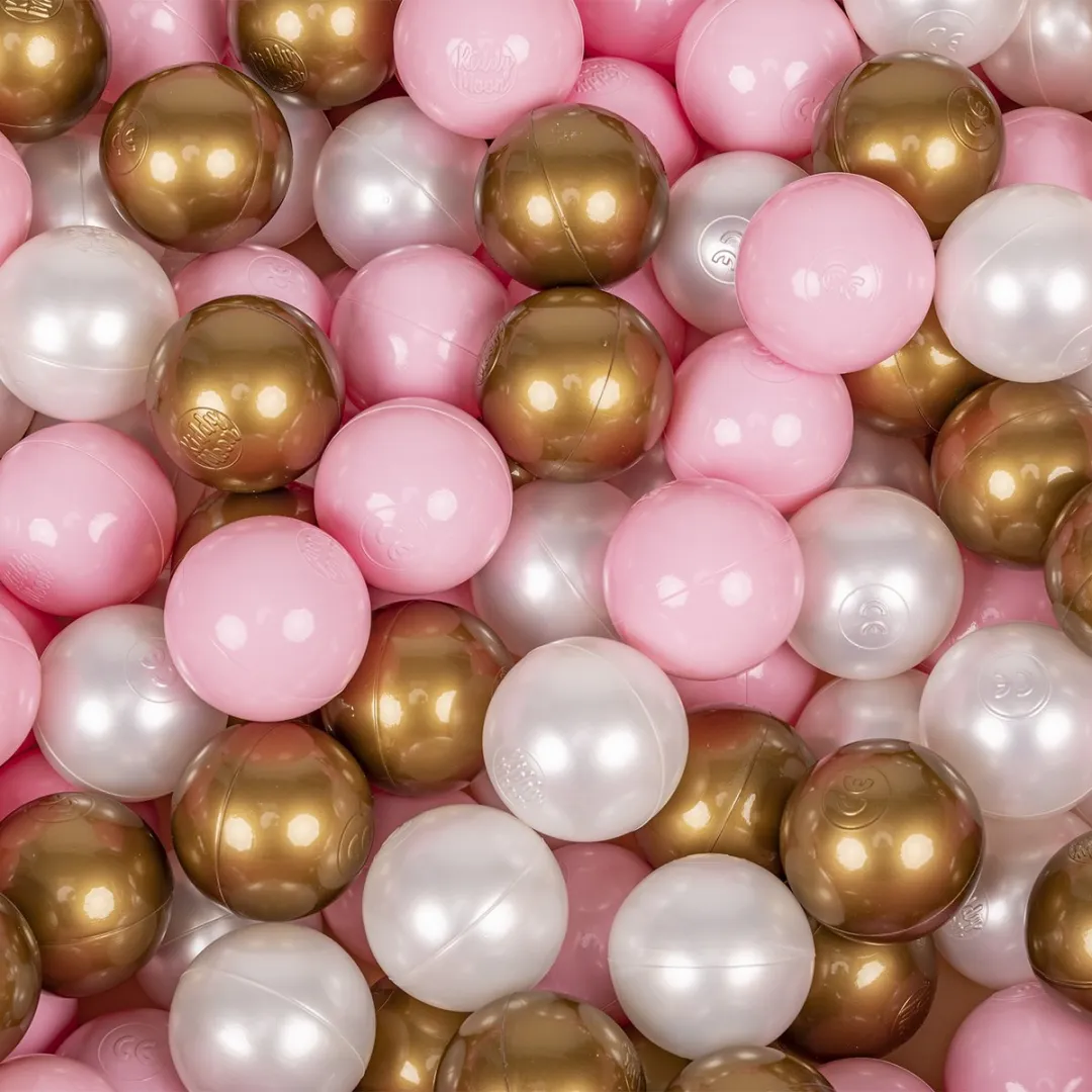 KiddyMoon Ballenbakballen Ø7cm - 50 Stuks - Poederroze/Parelmoer/Goud