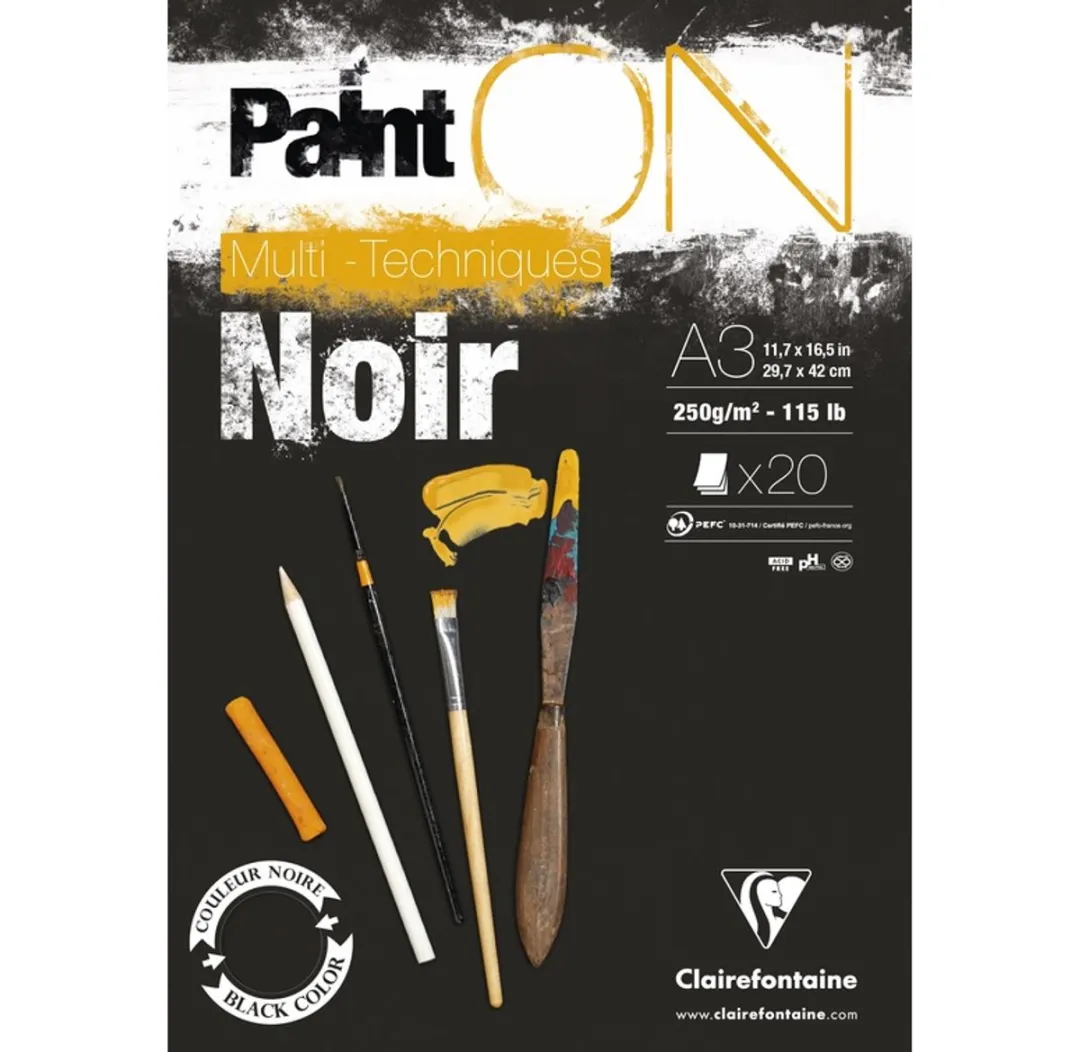 Clairefontaine Paint’ON Multi-Techniques Papier A3 Zwart 20 Vel 250 g/m²